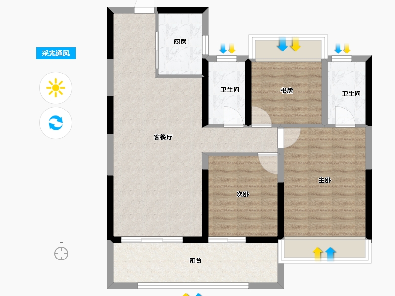 浙江省-温州市-鹿宸印-86.40-户型库-采光通风