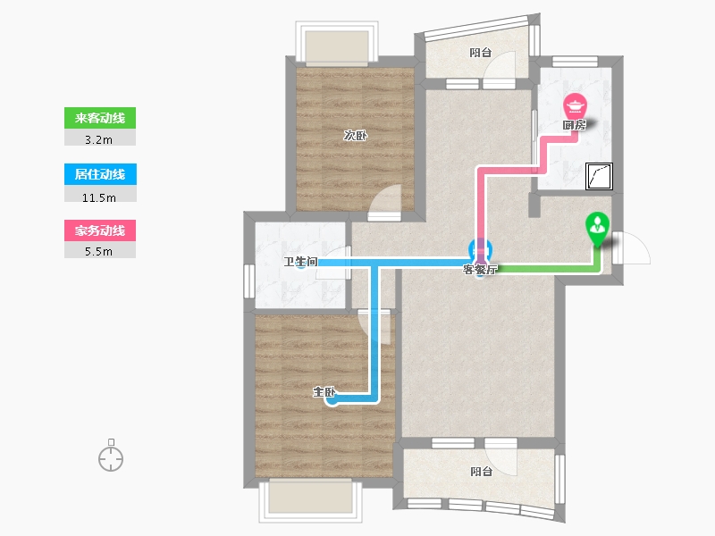 湖北省-武汉市-恋湖家园滨湖区二期-72.84-户型库-动静线