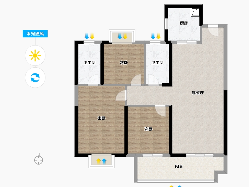 湖北省-武汉市-坤合云海城-104.47-户型库-采光通风