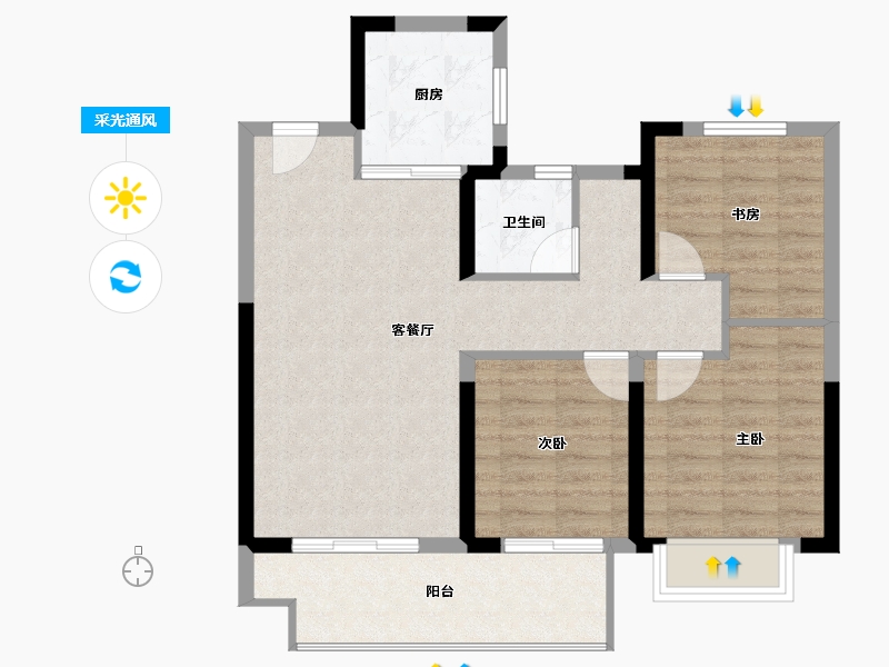 江苏省-无锡市-时光玖境-76.57-户型库-采光通风