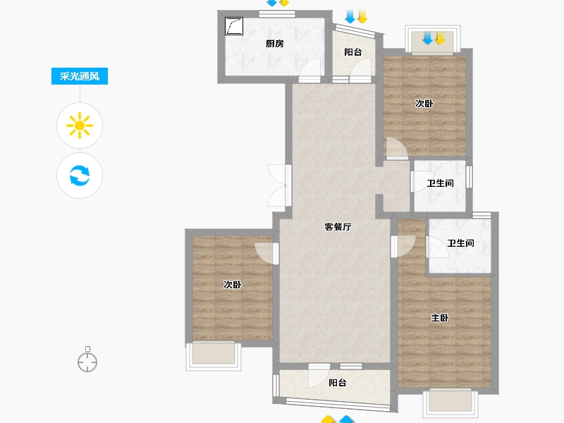 湖北省-武汉市-恋湖家园滨湖区二期-96.42-户型库-采光通风