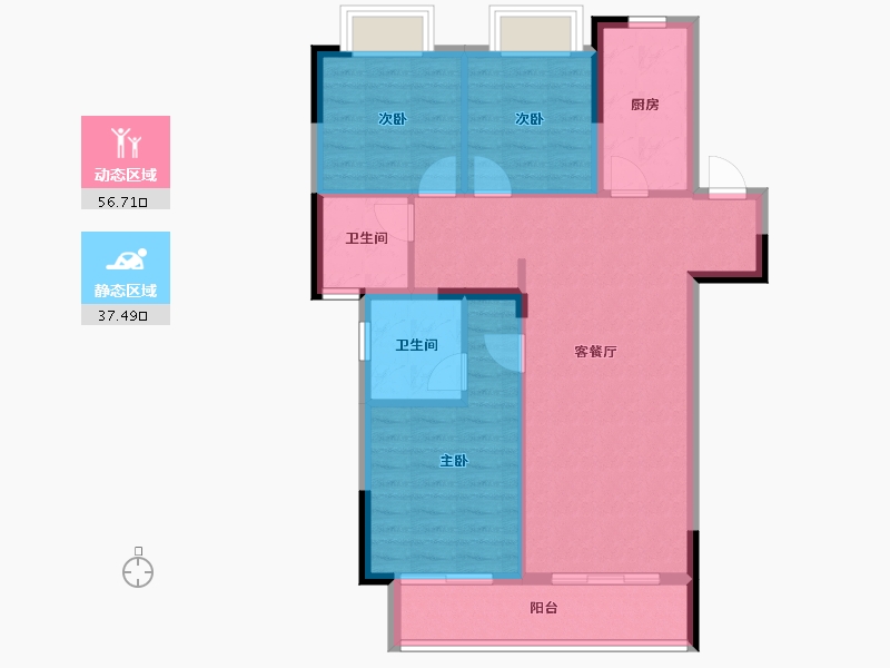 湖北省-武汉市-城投大桥龙城-84.97-户型库-动静分区