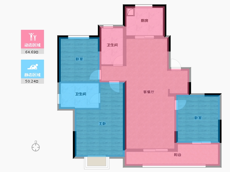 浙江省-绍兴市-亚厦东麟府-102.40-户型库-动静分区