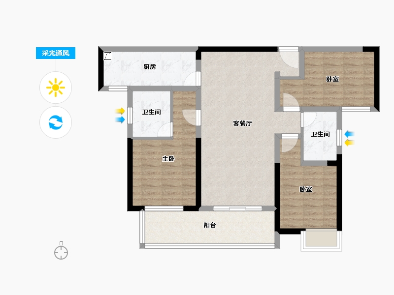 湖南省-长沙市-嘉宇北部湾-89.08-户型库-采光通风