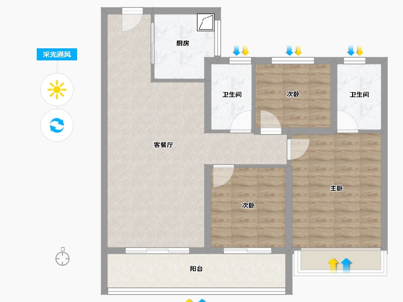 江苏省-无锡市-玖珑悦-84.35-户型库-采光通风