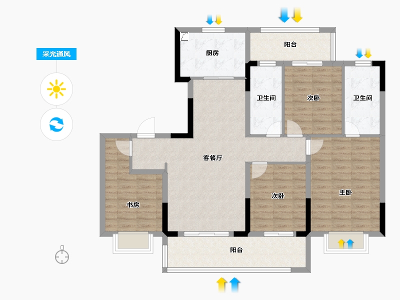 湖南省-长沙市-东原麓印长江-114.39-户型库-采光通风