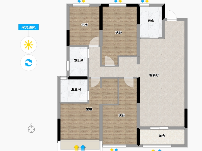 浙江省-温州市-九山金茂府-108.00-户型库-采光通风