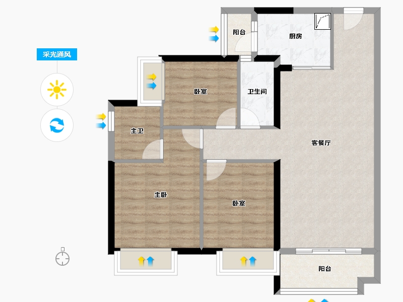 湖南省-长沙市-浏阳美的凤凰山-85.69-户型库-采光通风