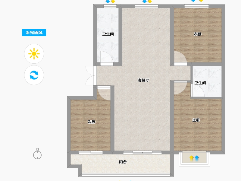 山东省-潍坊市-雅柏文一号公馆-97.60-户型库-采光通风