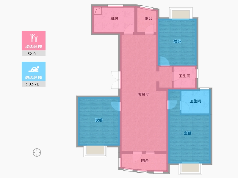 湖北省-武汉市-恋湖家园滨湖区二期-100.60-户型库-动静分区