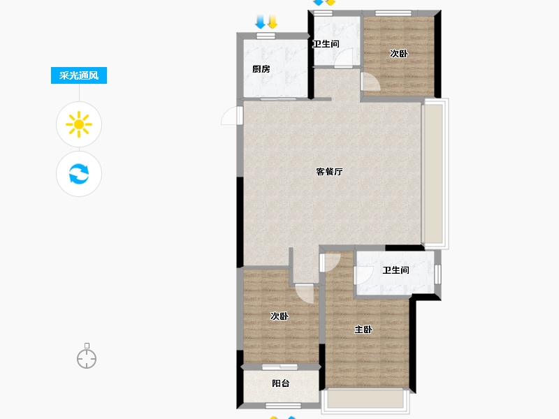 浙江省-温州市-九山金茂府-104.00-户型库-采光通风