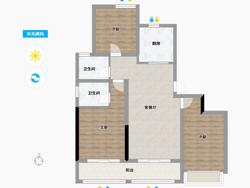 山东省-潍坊市-蓝城锦绣桃李春风-90.07-户型库-采光通风