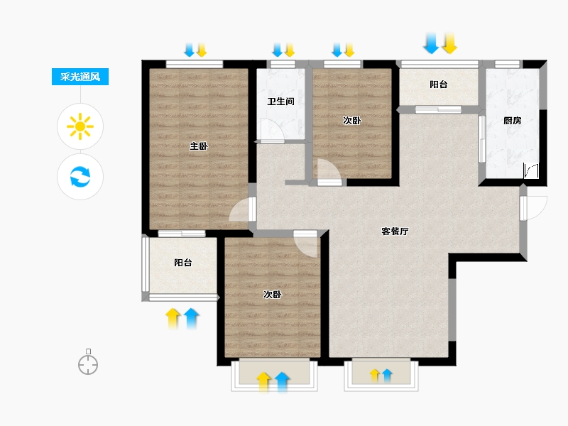 陕西省-西安市-星雨华府-94.68-户型库-采光通风