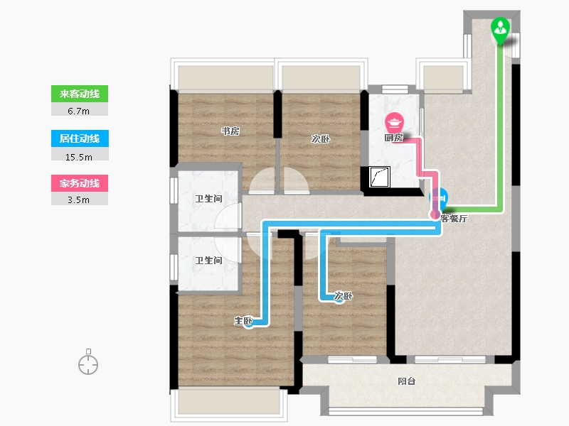 湖北省-武汉市-孔雀城问津兰亭-90.12-户型库-动静线