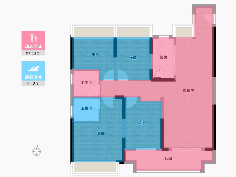 湖北省-武汉市-孔雀城问津兰亭-90.12-户型库-动静分区