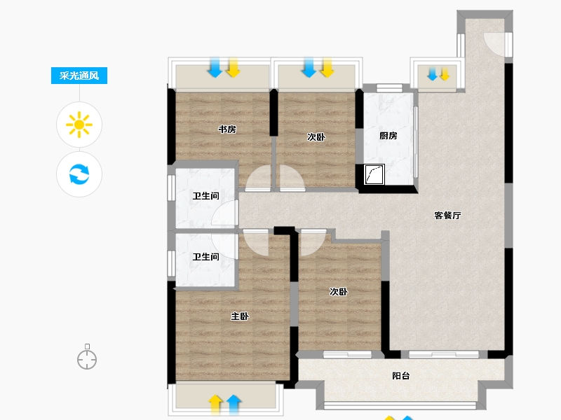 湖北省-武汉市-孔雀城问津兰亭-90.12-户型库-采光通风