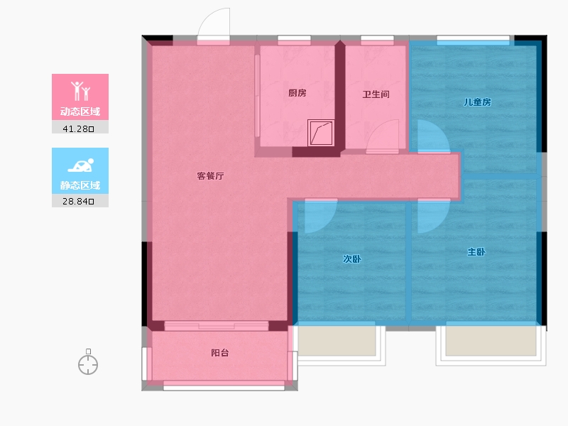 湖北省-武汉市-孔雀城问津兰亭-62.23-户型库-动静分区