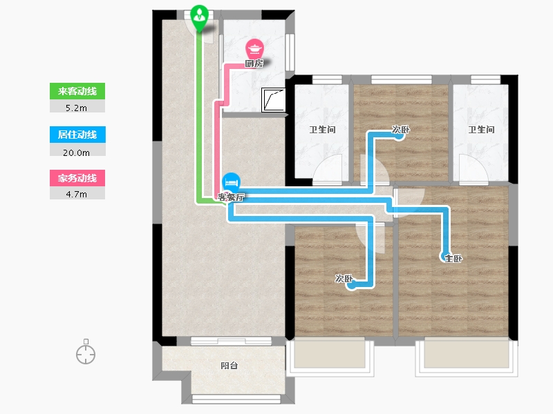 湖北省-武汉市-孔雀城问津兰亭-69.48-户型库-动静线