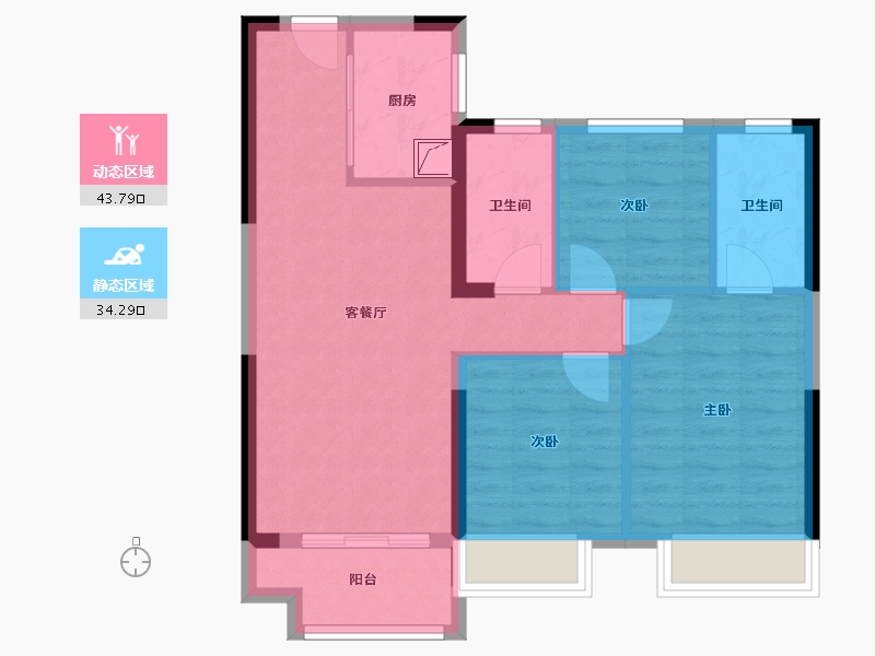 湖北省-武汉市-孔雀城问津兰亭-69.48-户型库-动静分区