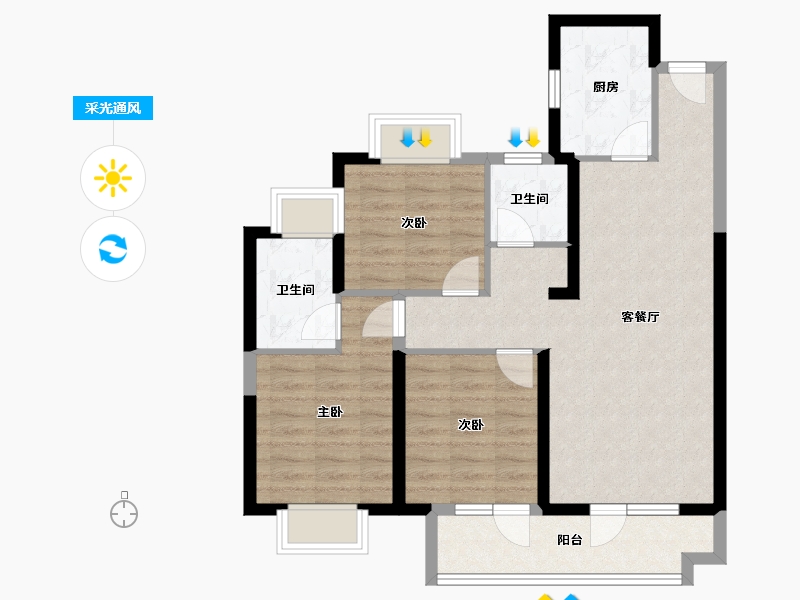 湖北省-武汉市-坤合云海城-80.81-户型库-采光通风