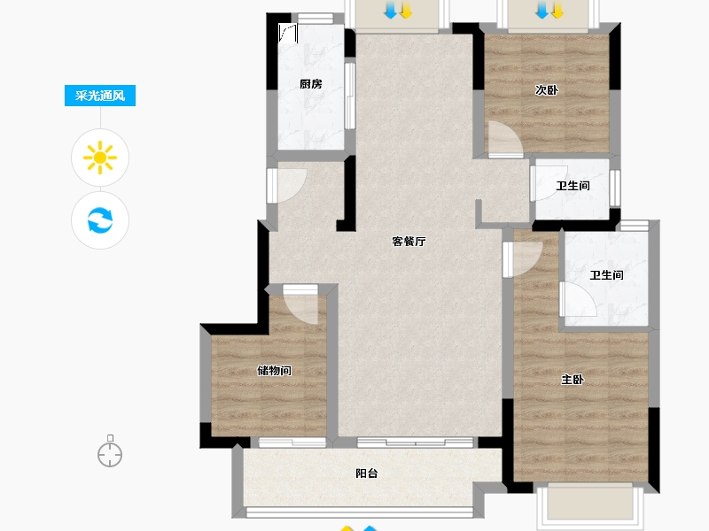 湖北省-武汉市-武汉城建·融创水韵长洲-81.36-户型库-采光通风