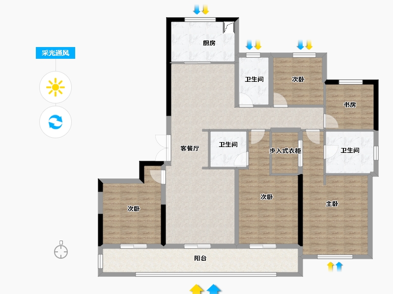 浙江省-绍兴市-亚厦东麟府-147.42-户型库-采光通风