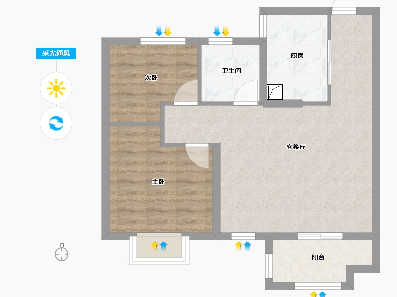 浙江省-宁波市-海湾新城-60.00-户型库-采光通风