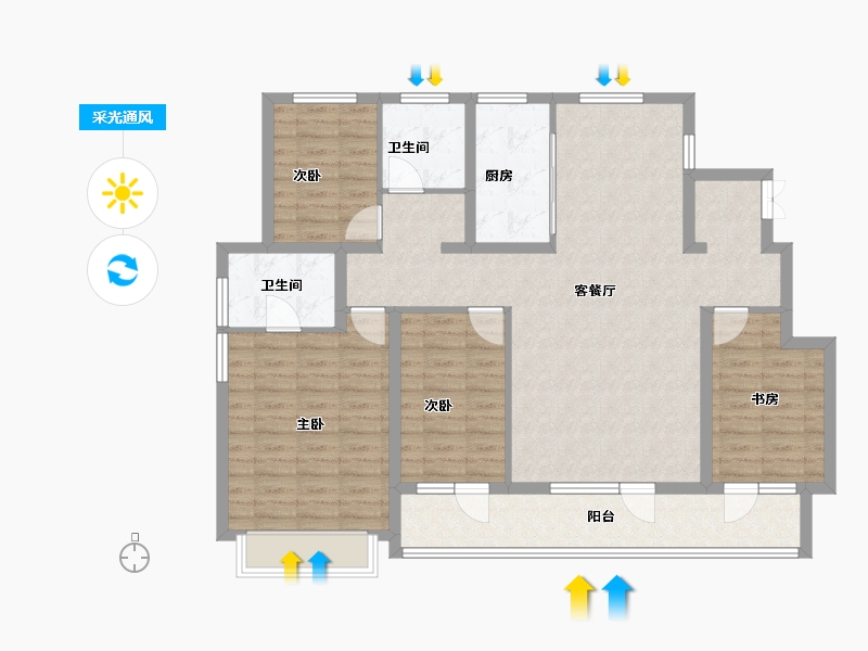 山东省-烟台市-招商雍景湾-113.36-户型库-采光通风