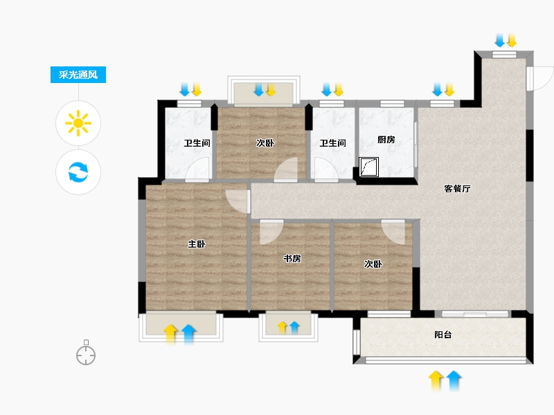 湖北省-武汉市-孔雀城问津兰亭-100.00-户型库-采光通风