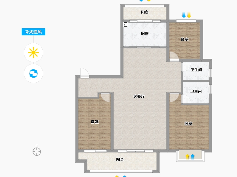 山东省-潍坊市-金帝惠贤府-120.80-户型库-采光通风