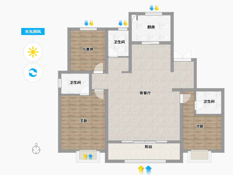 陕西省-咸阳市-陕建沣渭壹号院-120.00-户型库-采光通风