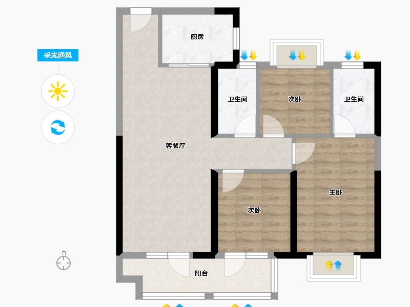 湖北省-武汉市-坤合云海城-73.94-户型库-采光通风