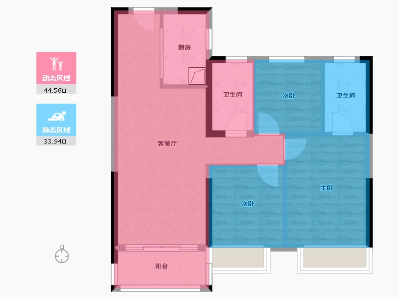 湖北省-武汉市-孔雀城问津兰亭-70.03-户型库-动静分区