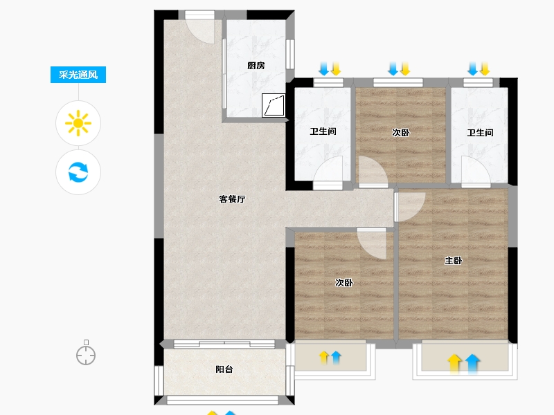 湖北省-武汉市-孔雀城问津兰亭-70.03-户型库-采光通风