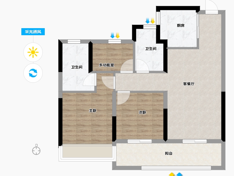 浙江省-温州市-荣安御瓯海-76.79-户型库-采光通风