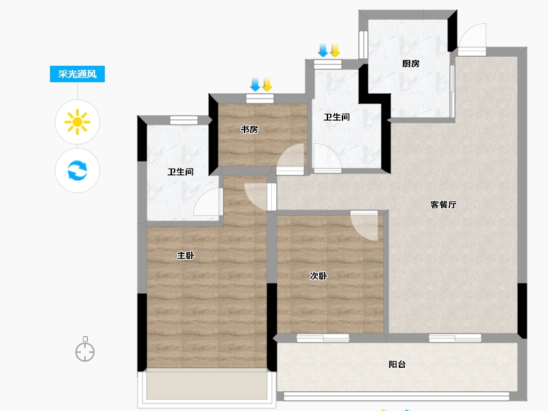 浙江省-温州市-远洋泊云庭-76.00-户型库-采光通风