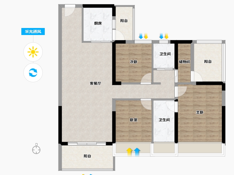 广东省-惠州市-碧桂园滨江府-102.52-户型库-采光通风