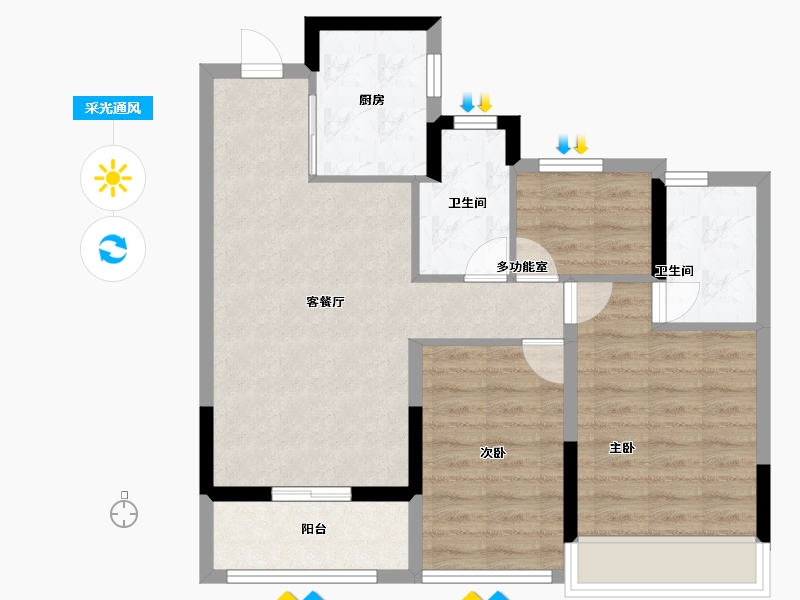 浙江省-温州市-荣安御瓯海-71.20-户型库-采光通风