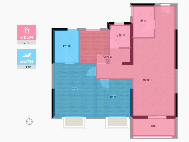 浙江省-温州市-温州恒大翡翠华庭-79.20-户型库-动静分区