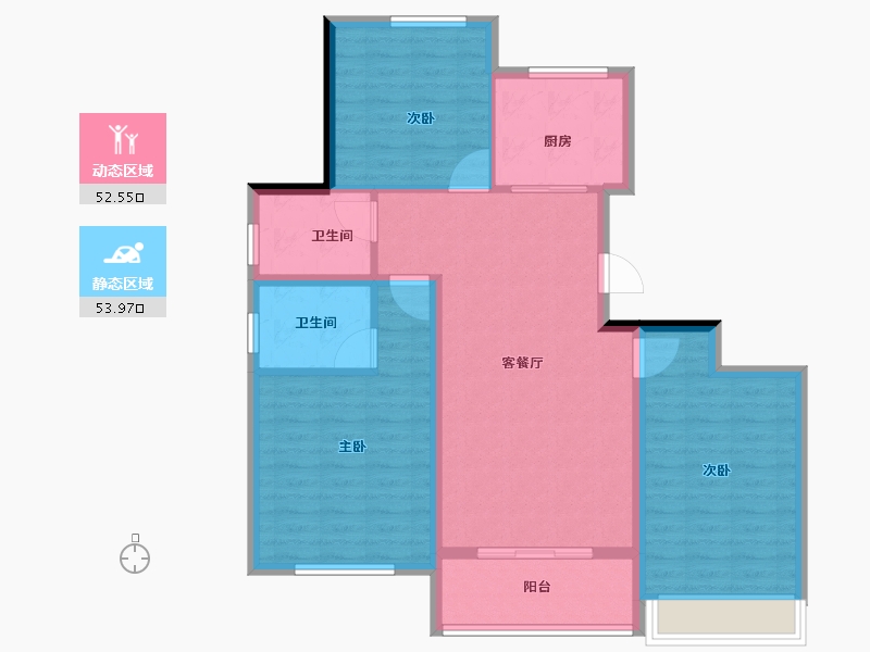 山东省-潍坊市-蓝城锦绣桃李春风-96.00-户型库-动静分区