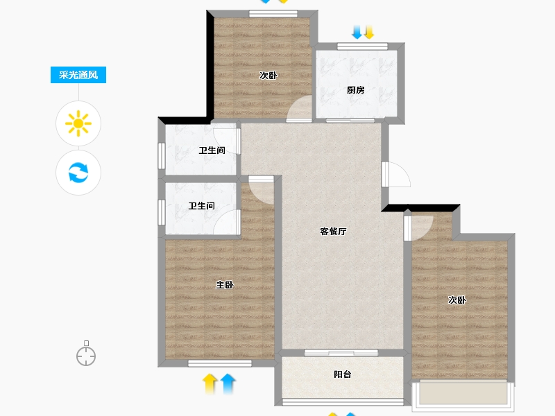 山东省-潍坊市-蓝城锦绣桃李春风-96.00-户型库-采光通风