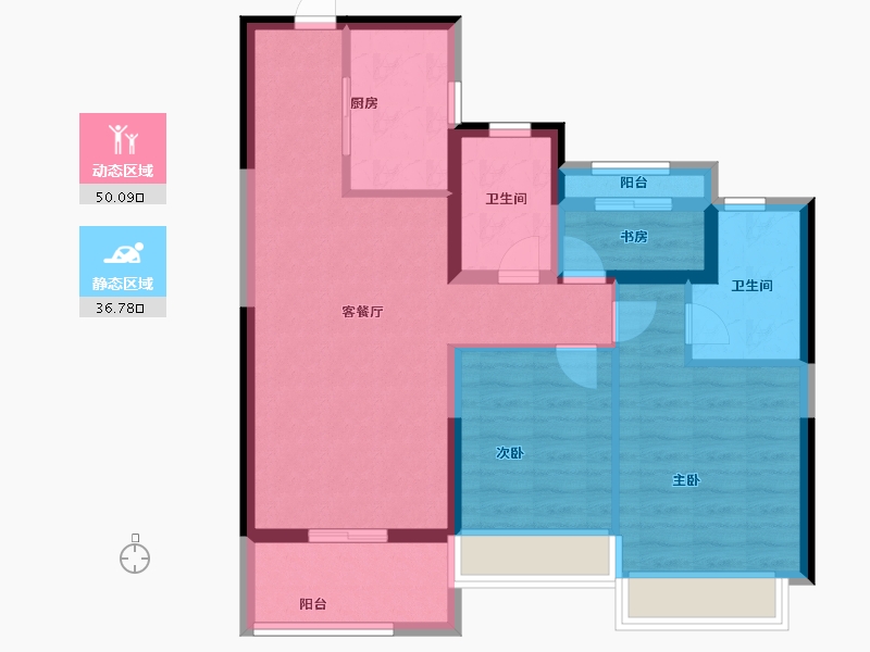 浙江省-温州市-鹿宸印-76.80-户型库-动静分区