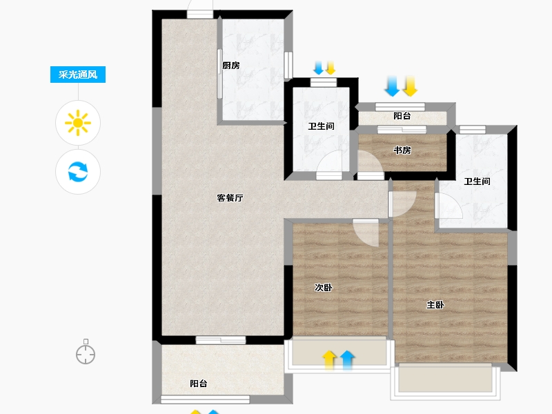 浙江省-温州市-鹿宸印-76.80-户型库-采光通风