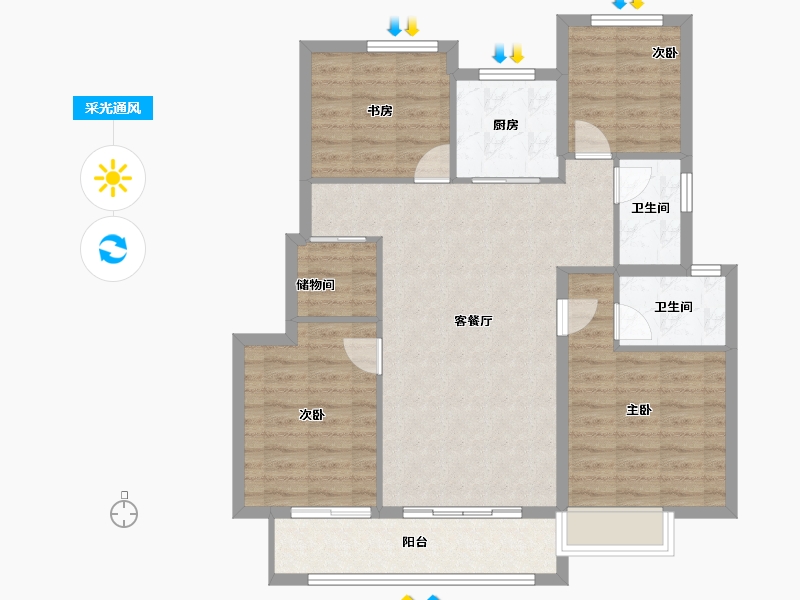 江苏省-无锡市-绿地四季印象-95.85-户型库-采光通风