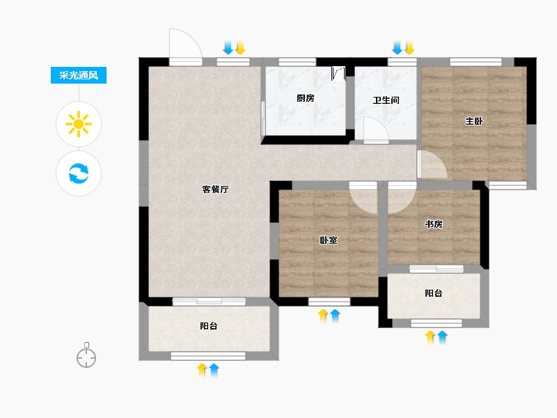 湖南省-长沙市-通号岭绣苑-64.37-户型库-采光通风