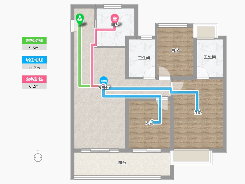 江苏省-无锡市-万科青藤公园-88.86-户型库-动静线