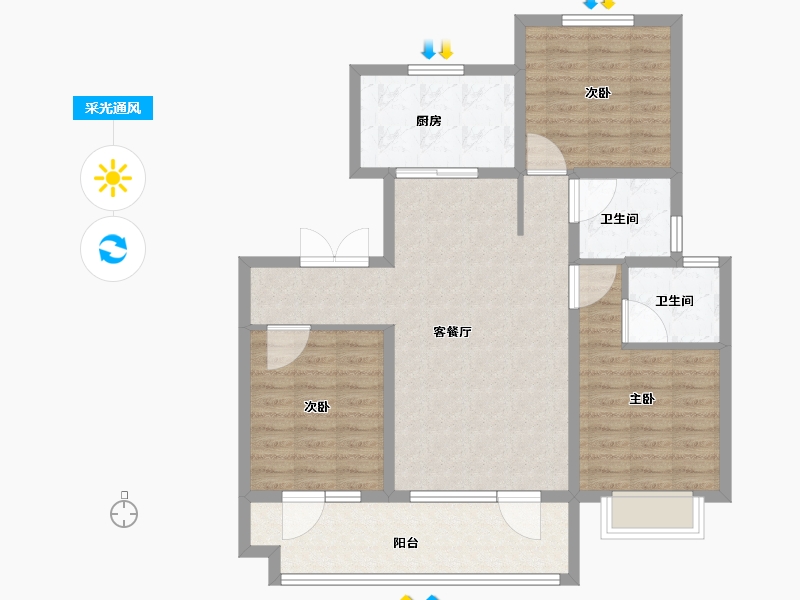 山东省-临沂市-泰鲁·时代城-96.13-户型库-采光通风