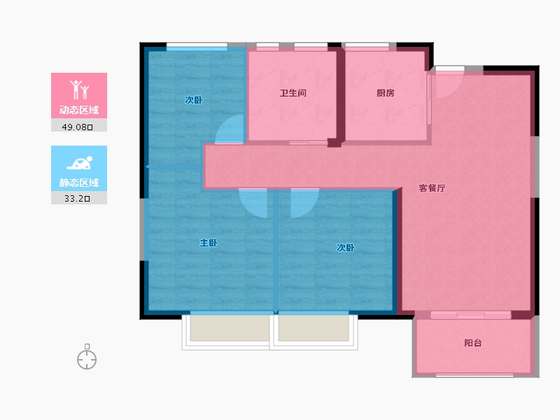 江苏省-无锡市-绿地四季印象-74.43-户型库-动静分区