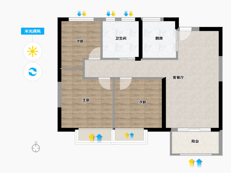 江苏省-无锡市-绿地四季印象-74.43-户型库-采光通风