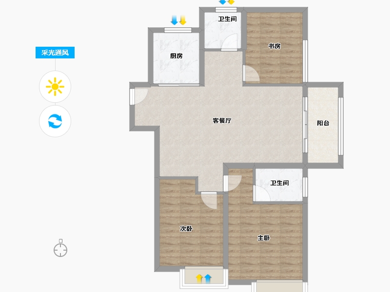 江苏省-无锡市-绿地四季印象-90.77-户型库-采光通风